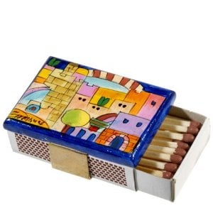 Yair Emanuel Painted Wood Matchbox Holder - Jerusalem & Tower of David