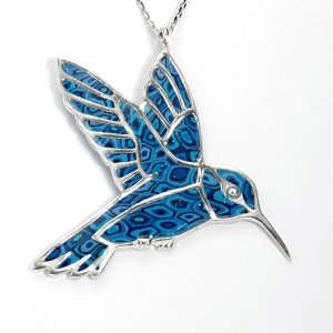 Blue Hummingbird Silver Pendant