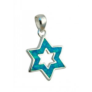 Silver and Opal Outline Design Star of David Pendant