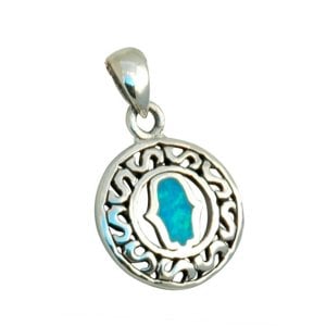 Silver and Opal Framed Hamsa Pendant