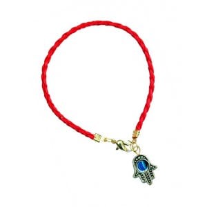 AJDesign Red Braided Cord Kabbalah Bracelet, Hamsa Charm with Blue Stone