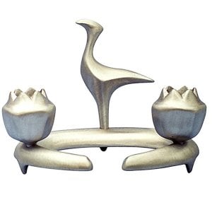 Shraga Landesman Heron and Pomegranate Candle Holders on Round Branch