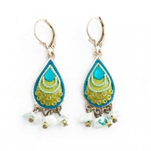 Blue Green Oriental Earrings by Ester Shahaf