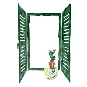 David Gerstein Free Standing Open Window Sculpture - Cactus in Plant Pot