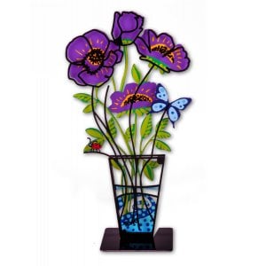 Tzuki Art Sculpture Hand Painted Anemones in Vase on Base - Purple