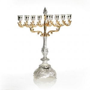 Nickel Plated Chanukah Menorah, Classic Design Gold and Silver – 13.3 Inches