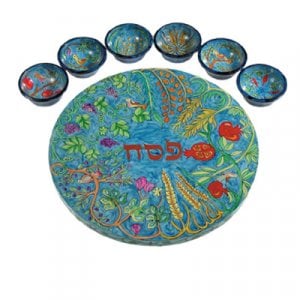 Yair Emanuel Hand Painted Seder Plate with Six Bowls - Seven Species