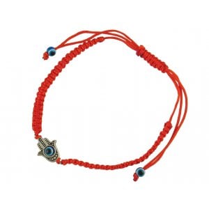 Braided Red Cord Kabbalah Bracelet, Filigree Hamsa with Moveable Eye - Silver