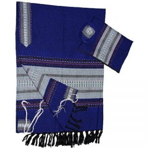 Gabrieli Handwoven Royal Blue Wool Tallit Set - Gray Stripes