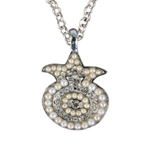 Yair Emanuel Pomegranate Pendant - Silver Plated Chain, Pearly Stones