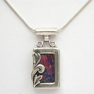 Michal Kirat Silver Necklace and Roman Glass Pendant with Leaf Decoration
