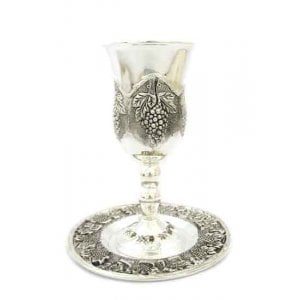 Silver Plated Kiddush Cup on Stem - Grapes Design