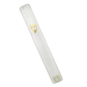 Clear Plastic Lucite Waterproof Mezuzah Case with Gold Shin - Various Lengths