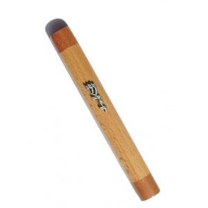 Two Tone Brown Wood Rounded Mezuzah Case – Divine Name in Silver Pewter