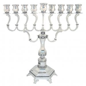 Nickel Plated Chanukah Menorah with Graceful Branches - 11 Inches Height