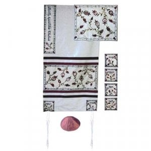 Yair Emanuel Silk Tallit Set, Embroidered Appliques - Matriarchs & Pomegranates