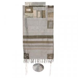 Yair Emanuel Hand Woven Silk Tallit Set, Gray - Appliqued Stripes