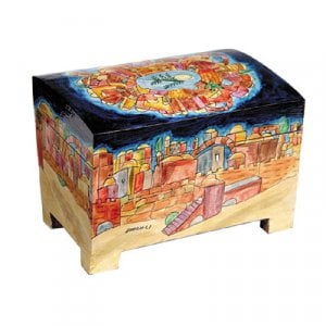 Yair Emanuel Hand Painted Colorful Wood Etrog Box - Jerusalem Design