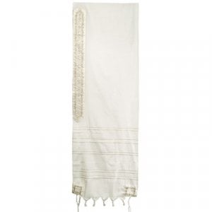 1 in stock-Yair Emanuel Wool Tallit Stripes and Embroidered Jerusalem Images - Silver