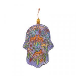 Yair Emanuel Glass Hamsa for Hanging, Small - Hand Painted Forest Images