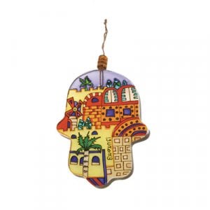 Yair Emanuel Glass Hamsa for Hanging, Small - Hand Painted Contemporary Jerusalem