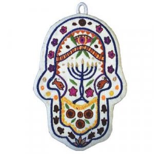 Yair Emanuel Small Hand-embroidered Wall Hamsa - Menorah