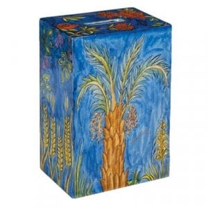 Yair Emanuel Hand Painted Rectangle Tzedakah Charity Box - Seven Species