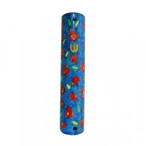 Yair Emanuel Large hand Painted Wood Mezuzah Case, Pomegranates and Leaves