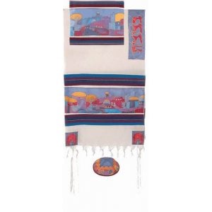 Yair Emanuel Woven Cotton and Silk Tallit Set, Colorful - Jerusalem Images