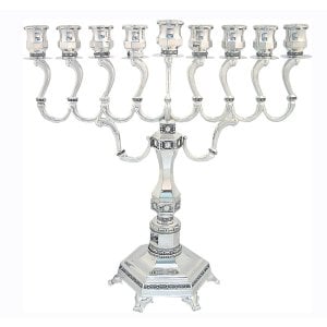 Silver Plated Elaborate Menorah with Curved Branches and Diamond Design