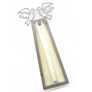 Shraga Landesman Peace Doves Mezuzah Case Silver and White - Aluminum, Lucite