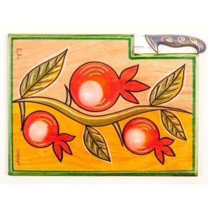 Kakadu Hand Painted Challah Board and Knife, Pomegranates