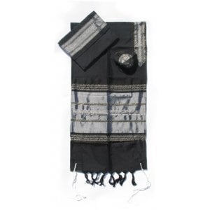 Gabrieli Handwoven Black Silk Tallit Set - Silver Stripes