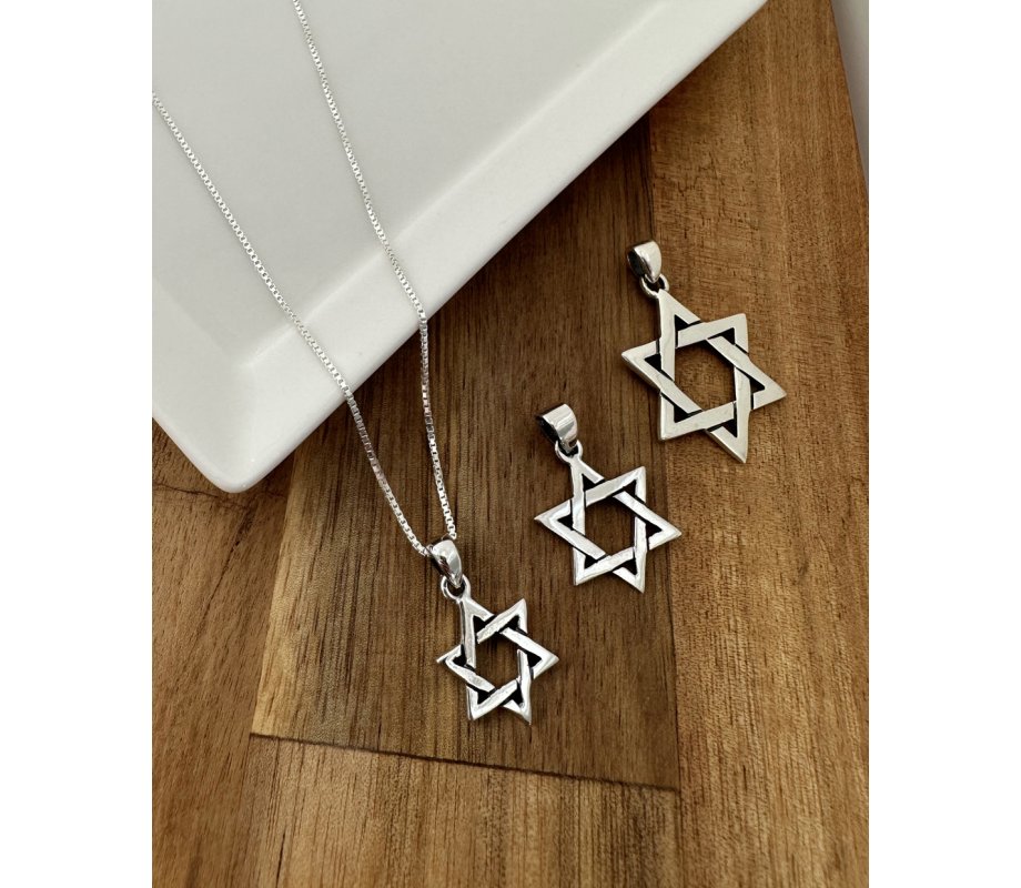 Israeli Flag Necklace with Am Israel Chai in 925 Sterling Silver