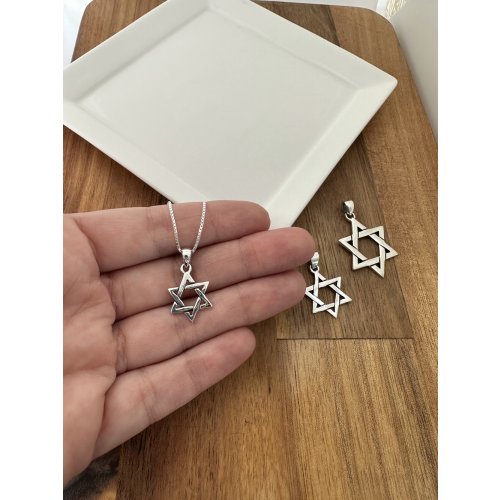 925 Sterling Silver Interlocking Triangles Star of David Necklace for Women or Men