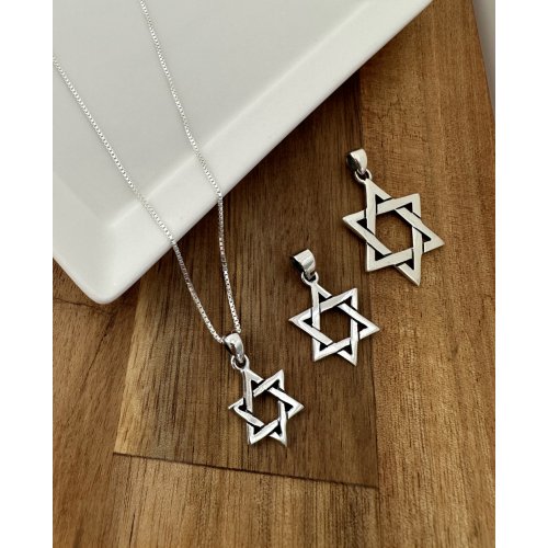 925 Sterling Silver Interlocking Triangles Star of David Necklace for Women or Men