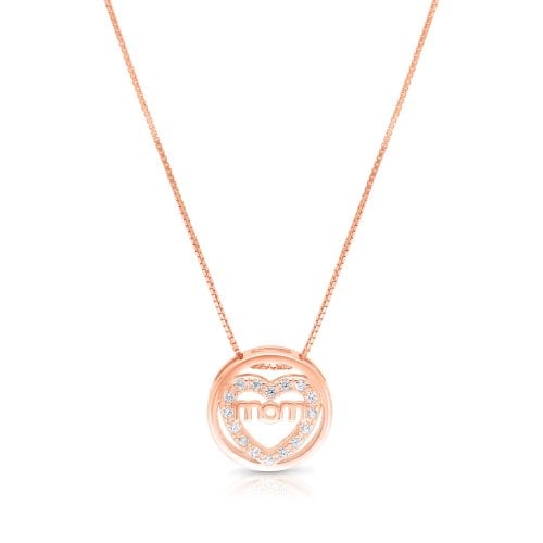 .925 Sterling Silver Necklace, Mom Pendant - Option: Rose Gold Plate or Silver