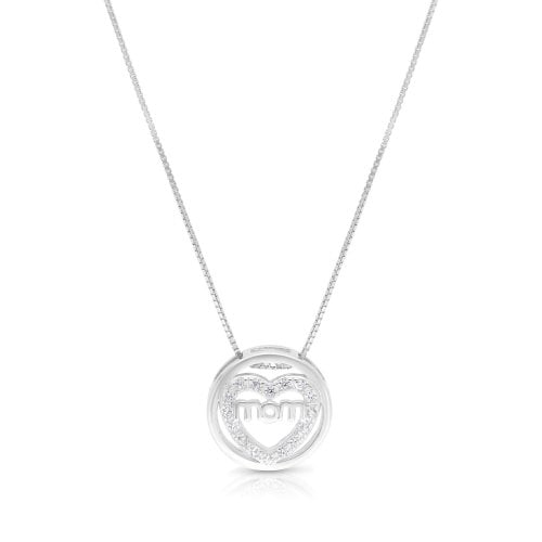 .925 Sterling Silver Necklace, Mom Pendant - Option: Rose Gold Plate or Silver