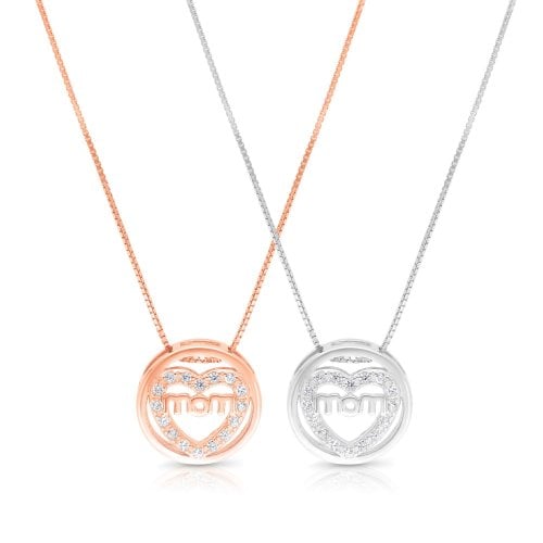 .925 Sterling Silver Necklace, Mom Pendant - Option: Rose Gold Plate or Silver