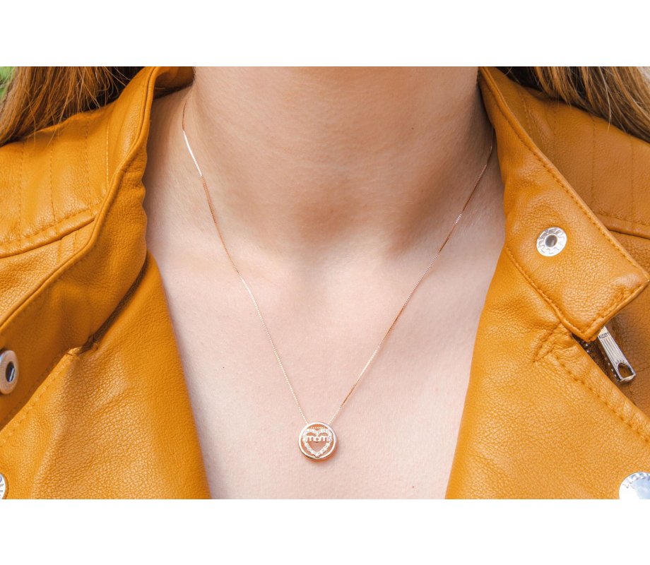 .925 Sterling Silver Necklace, Mom Pendant - Option: Rose Gold Plate or Silver