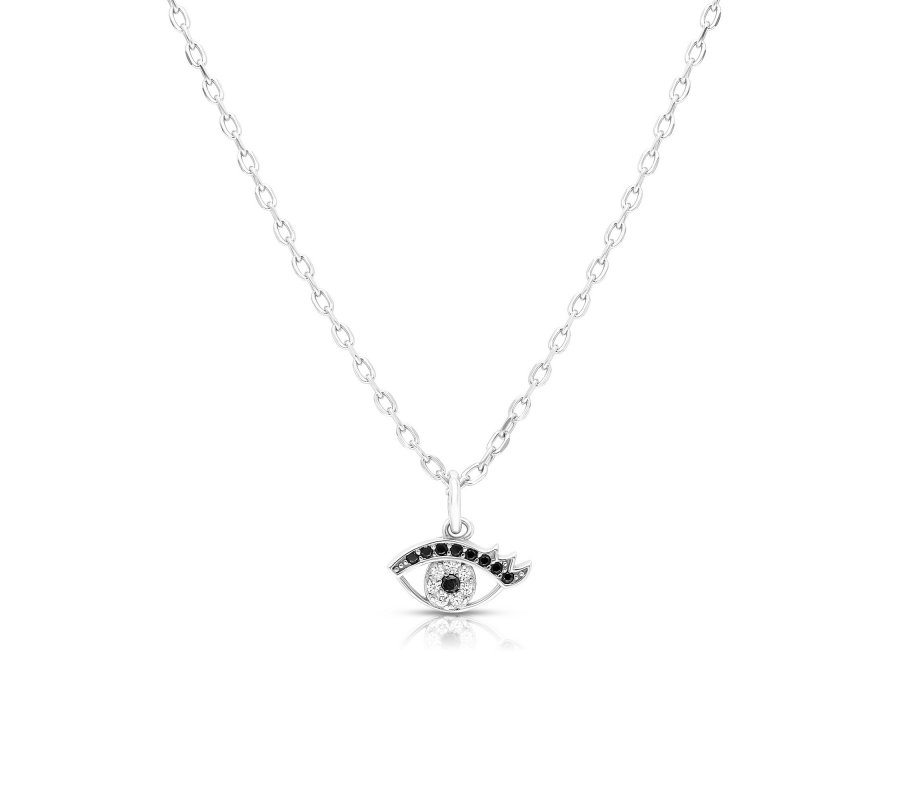 .925 Sterling Silver Necklace with Blue & White Zircons - Evil Eye Charm Pendant
