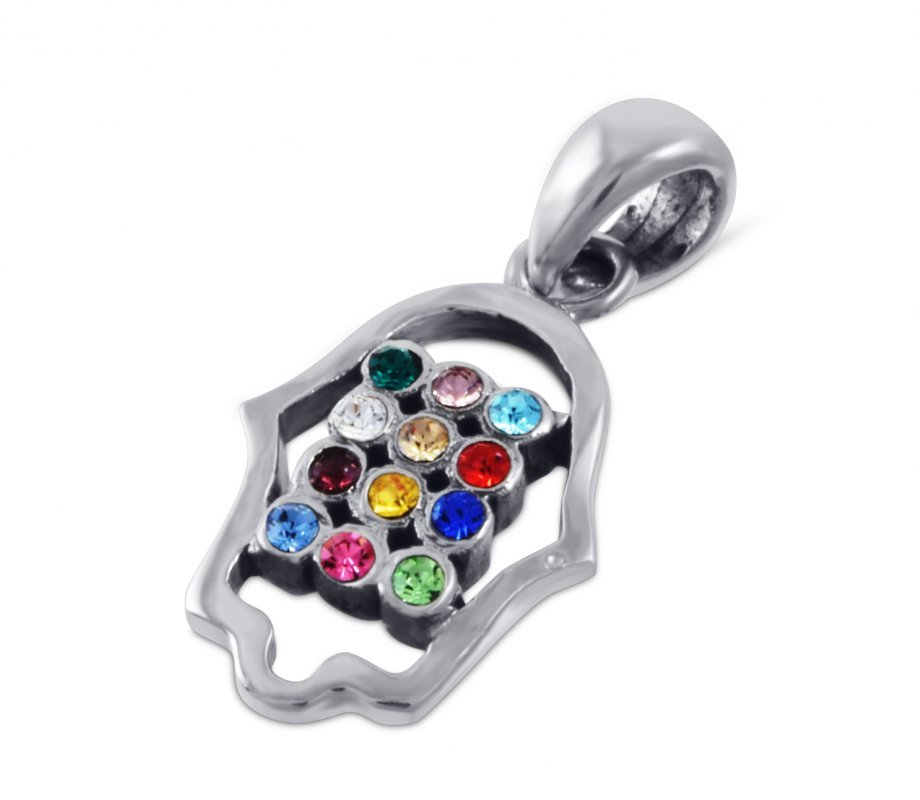 925 Sterling Silver Pendant Necklace - Hamsa with Colorful Choshen Breastplate