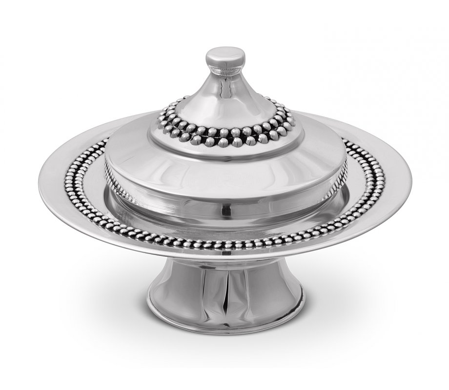 925 Sterling Silver Rosh Hashanah Honey Dish on Pedestal - Bead Design