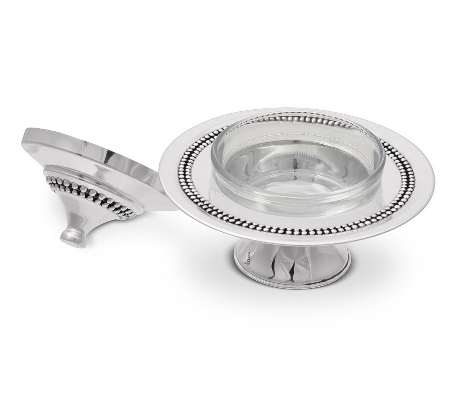 925 Sterling Silver Rosh Hashanah Honey Dish on Pedestal - Bead Design