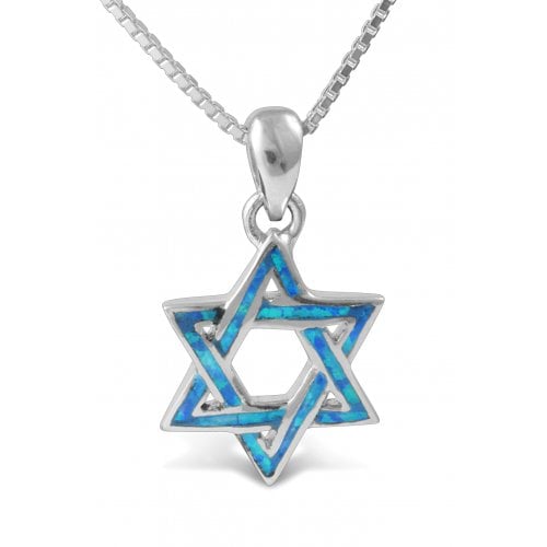 925 Sterling Silver and Opal Interlocked Star of David Necklace Pendant