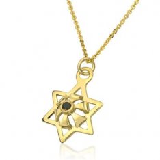 9k Gold Kabbalah Pendant Star of Plenty, with Black Diamond By HaAri Jewelry