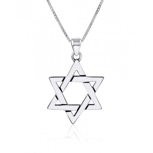 AJDesign Large Star of David Necklace for Men 925 Sterling Silver Interlocking Triangles Pendant with Chain