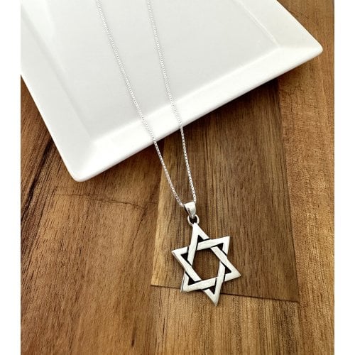 AJDesign Large Star of David Necklace for Men 925 Sterling Silver Interlocking Triangles Pendant with Chain