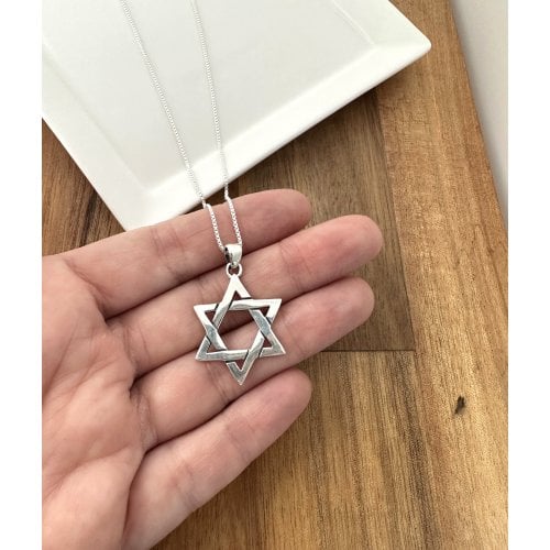 AJDesign Large Star of David Necklace for Men 925 Sterling Silver Interlocking Triangles Pendant with Chain