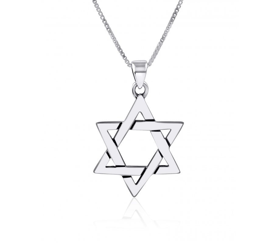 AJDesign Large Star of David Necklace for Men 925 Sterling Silver Interlocking Triangles Pendant with Chain